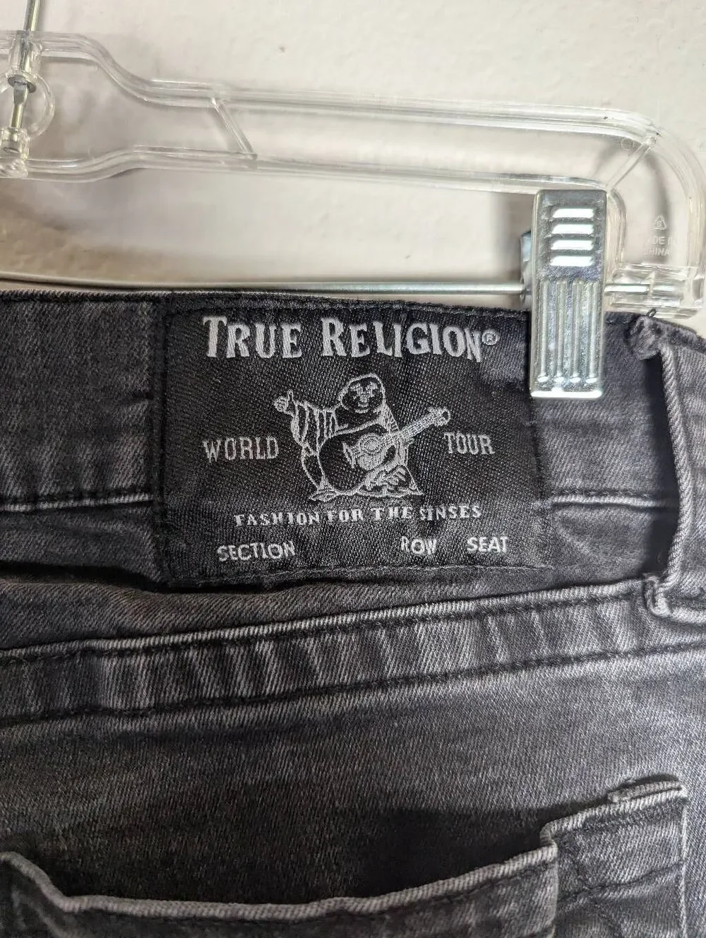 True Religion faded black Geno relaxed slim moto ribbed leg mens jeans 32